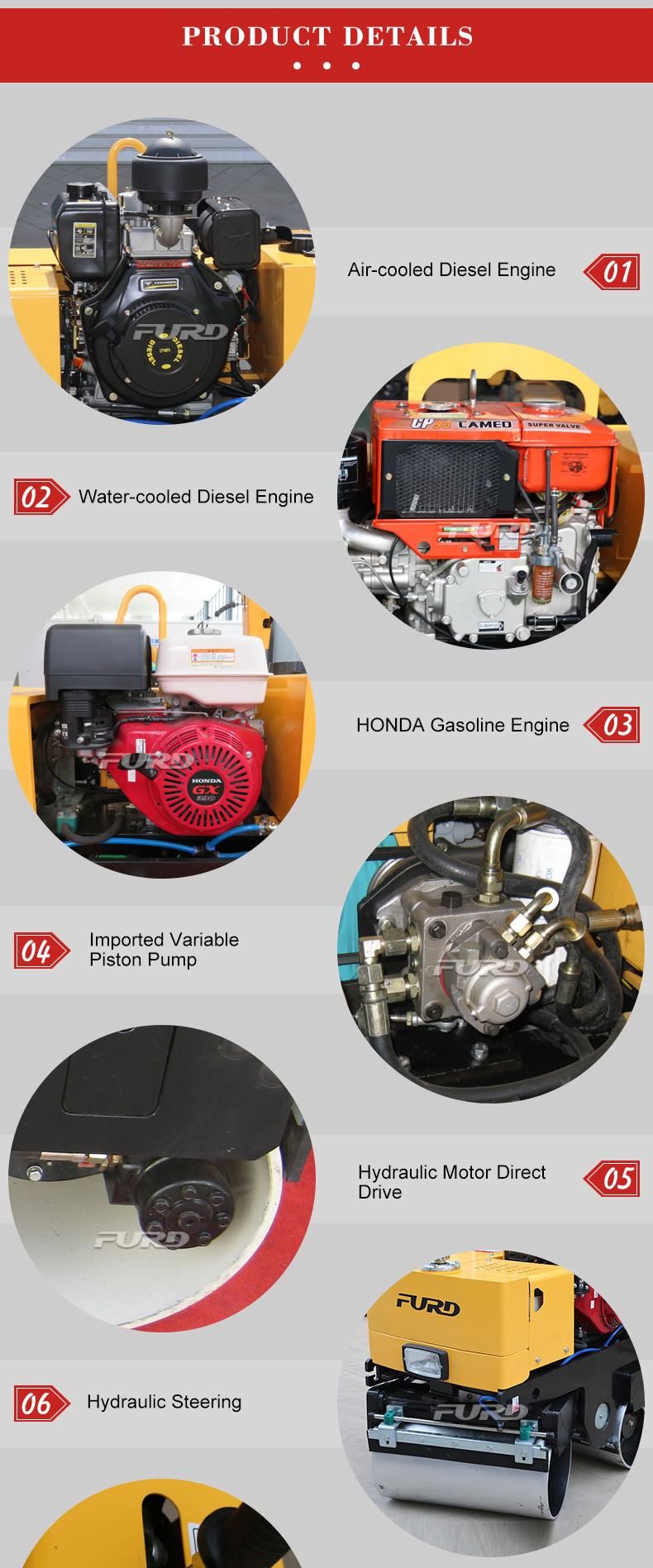 800kg Weight Honda Engine Hand Push Mini Asphalt Road Roller (FYL-800)