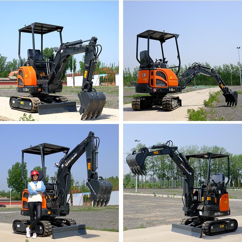 CE ISO 1.8 Ton Hot-Sell Mini Digger, with Hammer, Auger, Grapple for Choice Cheap Rubber Tracked Hydraulic Crawler Small Mini Excavator 5% Discount Price