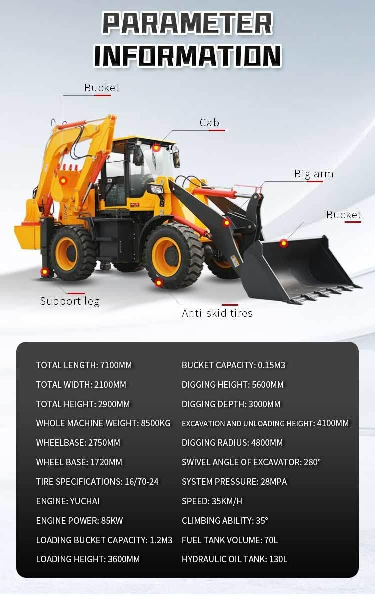 China 2ton 2.5ton 3ton 4WD Farm Compact Tractor Backhoe Loader Backhoe Price with CE