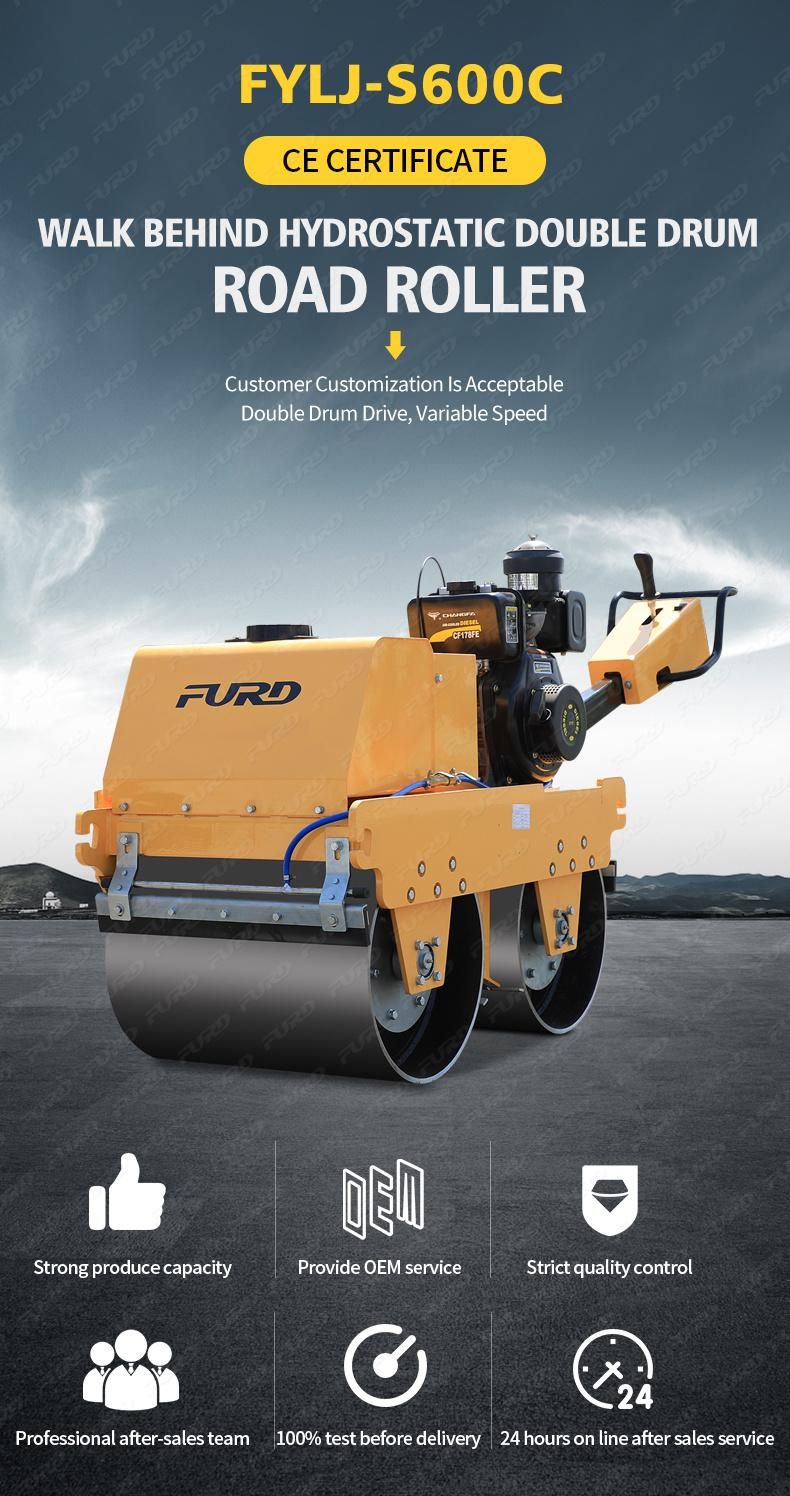 Fylj-S600 550 Kg Hydraulic Walk Behind Mini Double Drum Compactor Road Vibration Roller