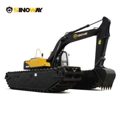Dredging Excavator on Soft Terrain and Swamp with Amphibious Pontoon