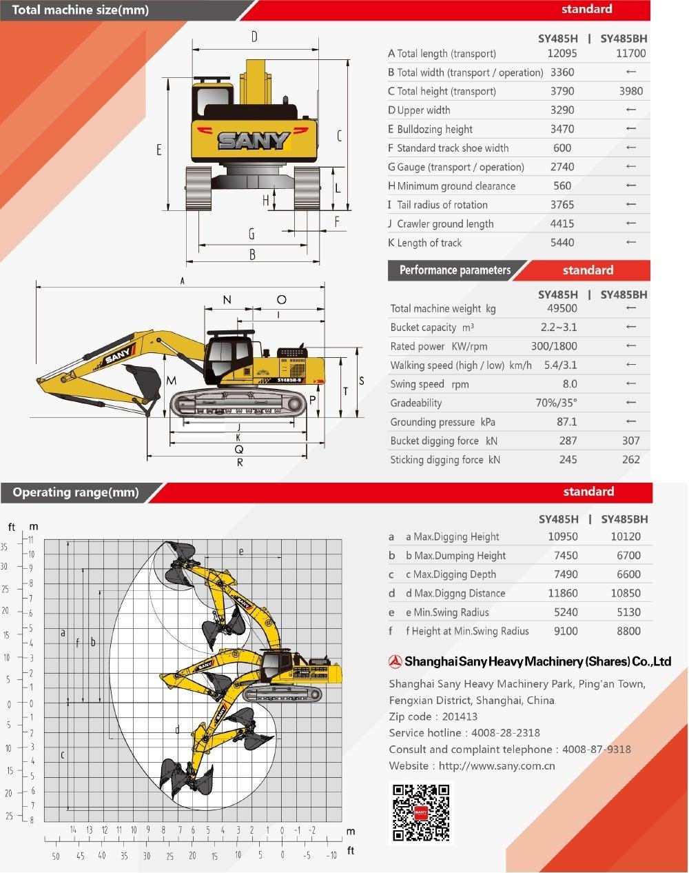 Sany Sy485h 50 Ton Brand New Excavator Digger Machine Excavators