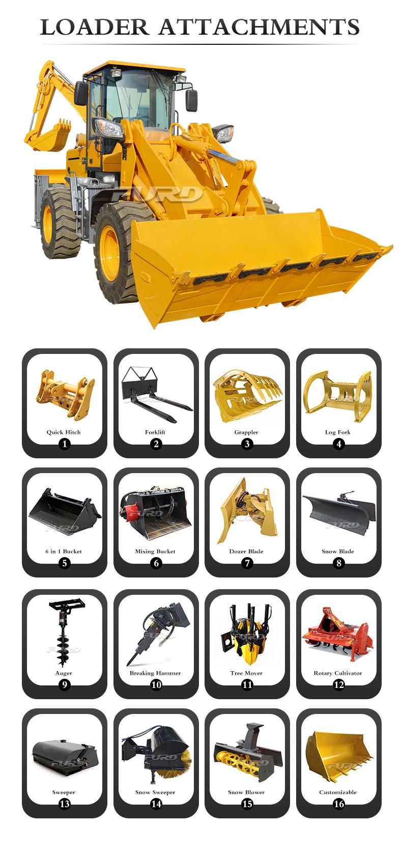Backhoe Loader Excavator with Grass Cutter Hydraulic Hammer for Sale Fwz15-26