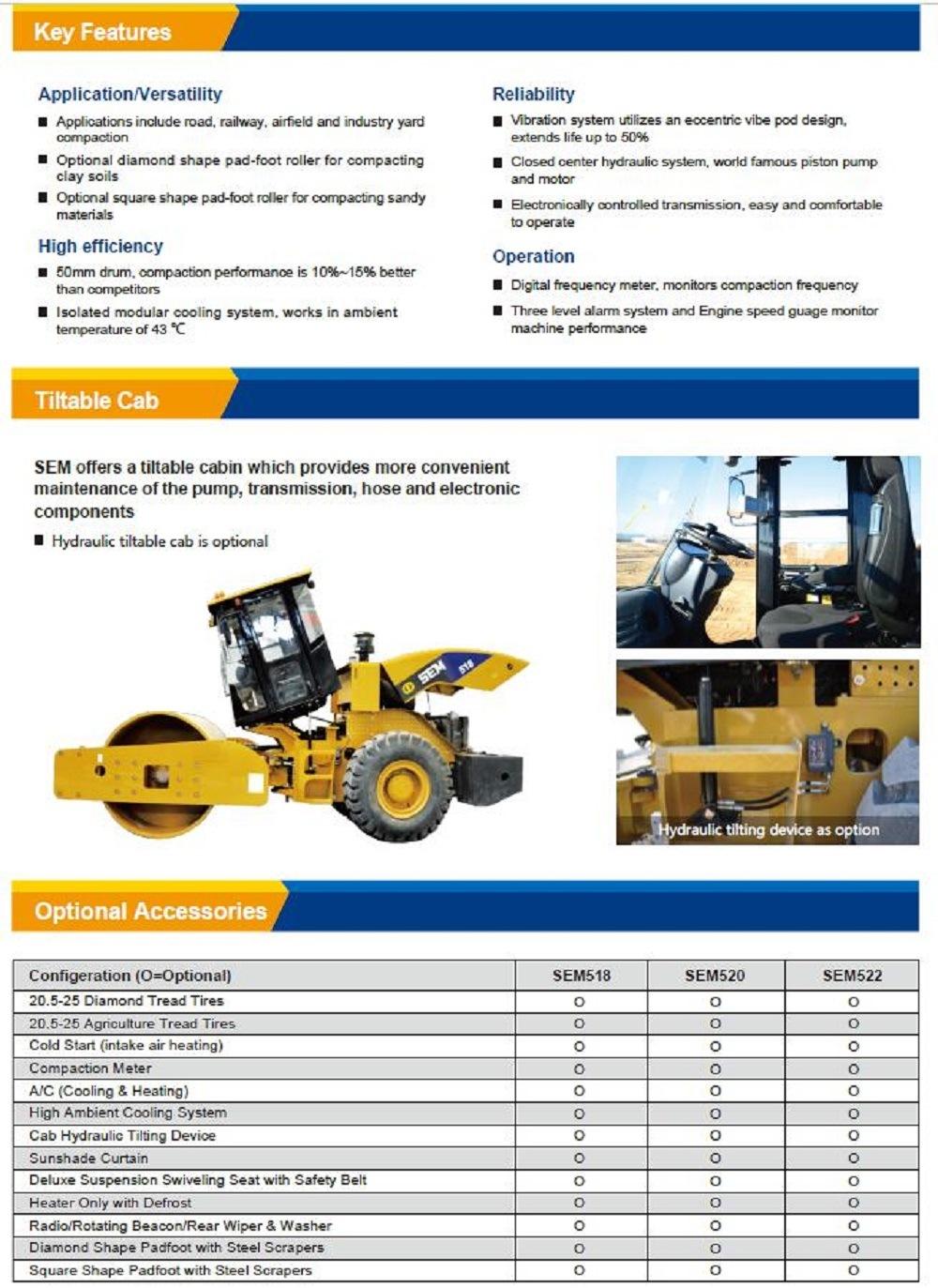 Road Machine 22t Soil Compactor Sem522 Road Roller Single Drum Roller