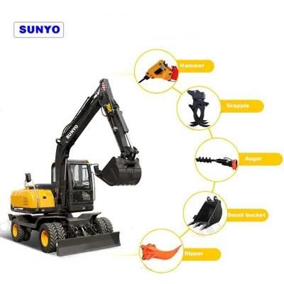 Sunyo Brand Sy75W Wheel Excavator Is Hydraulic Excavator as Mini Excavator, Mini Loaders, and Crawler Excavator.