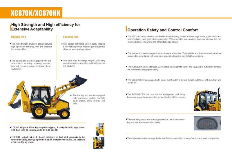 Backhoe Loader Xc870HK Front End Loader and Backhoe for Sale