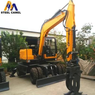 360 Degree Rotation 8 Ton Wheel Excavator with Log Grapple