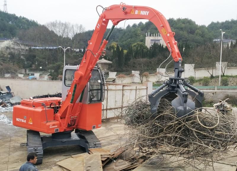 China Bonny Wzy18-8c 18 Ton Hydraulic Material Handler with Rotational Fork Type Grab