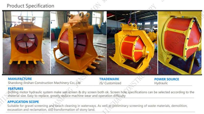 Popular Custom Designed Excavator Rotary Screen Js-35 / Rotating Screening Bucket/Screening/Dry & Wet Style