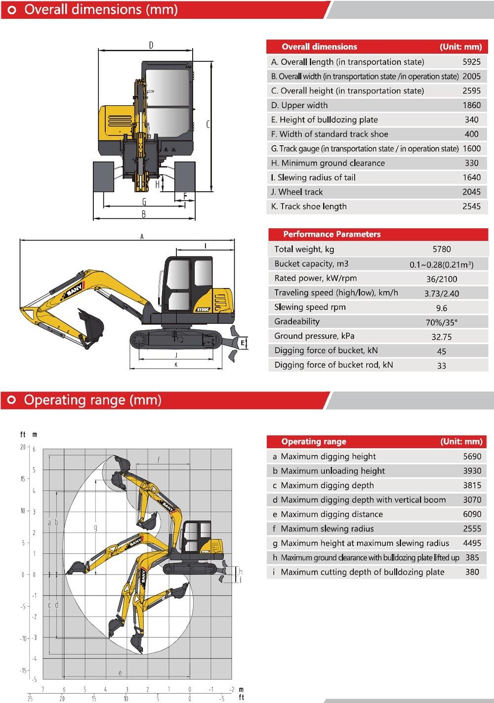 Sany Sy55c 5.5ton Crawler Excavator Mini Digger Mini Excavators
