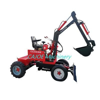 Mini 4 Wheels Self-Driven 12HP Ground Digger Machine 360 Degree Rotation Towable Backhoe for Excavating and Landscaping Projects