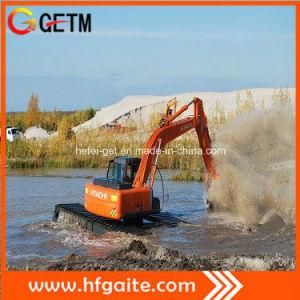 Amphibious Excavator for Fish Pond Clearing