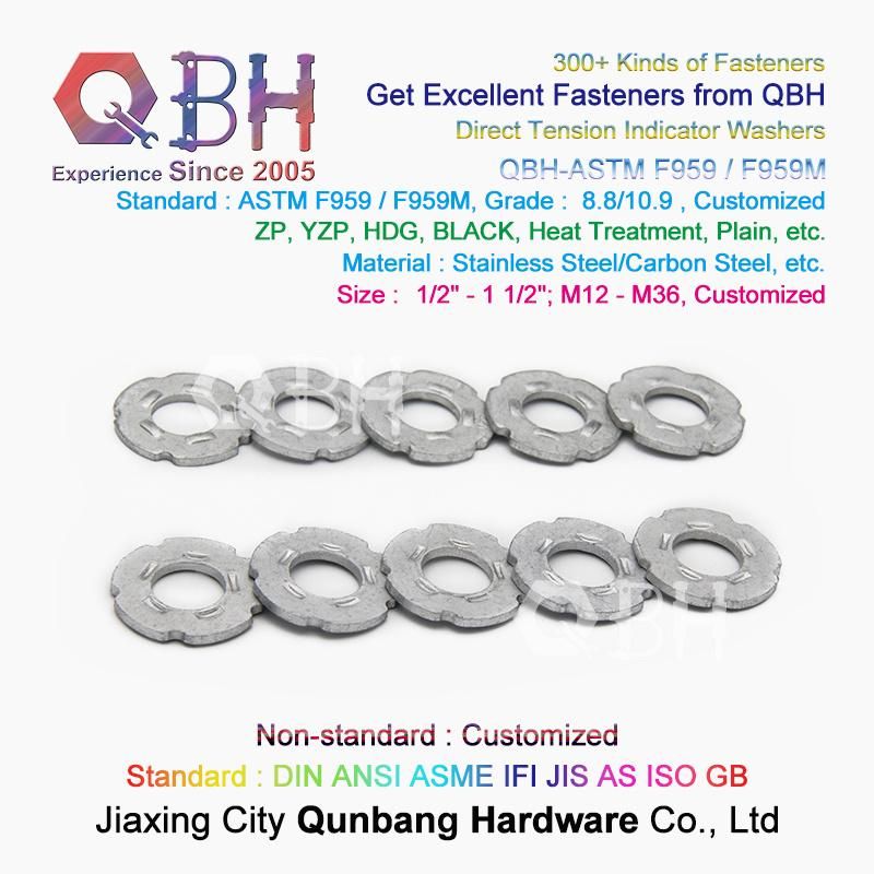 Qbh Customized OEM ODM ASTM F959 F959m Direct Tension Indicator Dacromet Black HDG Zp Yzp Plain Geomet Heat Treatment Washers Shims for A325 / A490 Bolt