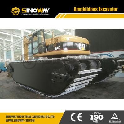 Used Japan Caterpillar 320 Amphibious Excavator Cat320 Crawler Excavator with Floating Pontoon
