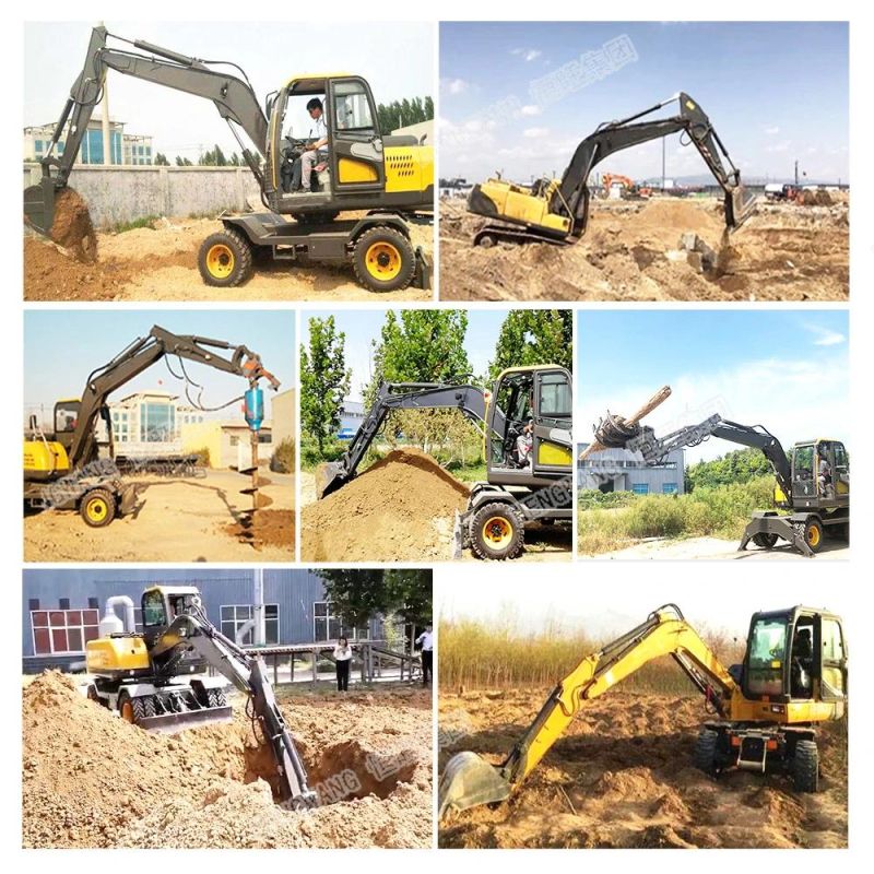 CE EPA Boom Arm and Bucket Hydraulic Cylinders Wheeled Hydraulic Excavator 8ton Excavator with Wheel 7 Ton 8 Ton Wheeled Excavator