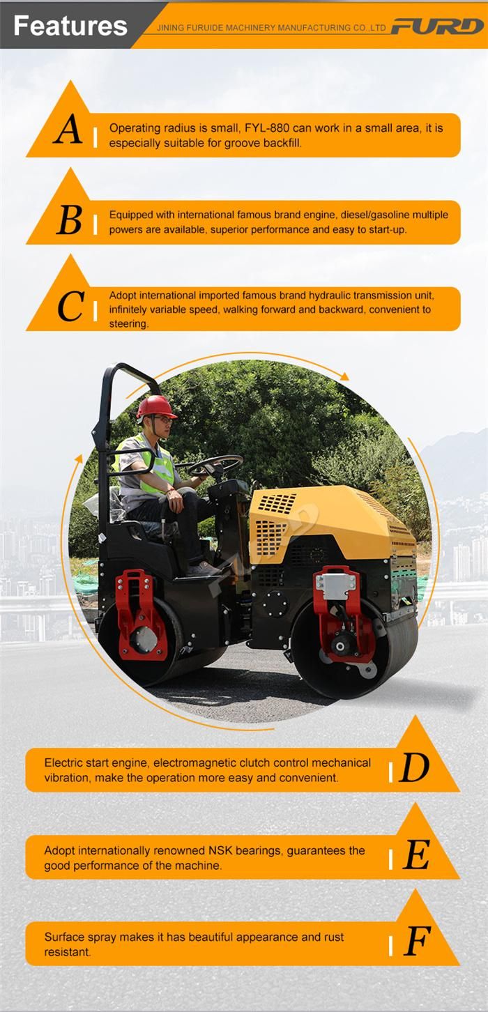 1 Ton Vibration Drum Roller Tandem Road Roller with High Quality