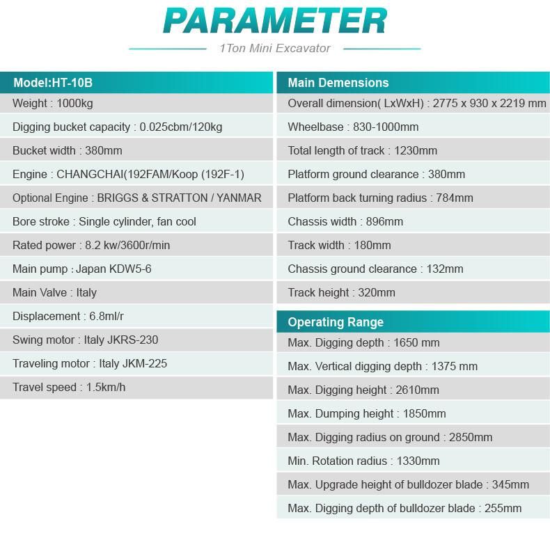 Construction Ht10b 1ton 2 Ton 3ton Hydraulic Crawler Excavator Small Crawler Digger