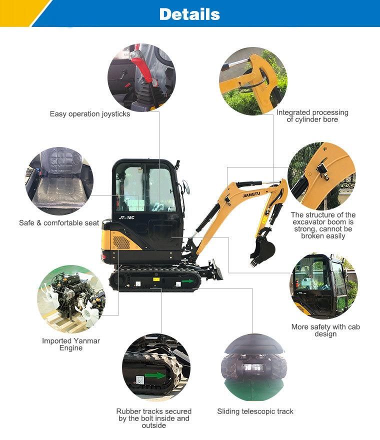 CE ISO 1.8 Ton 1.9 Ton Hydraulic Excavator Small Digger Mini Crawler Excavators with Cab