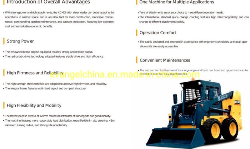 0.45cbm 750kgs Weichai Engine Skid Steer Loader Xt740