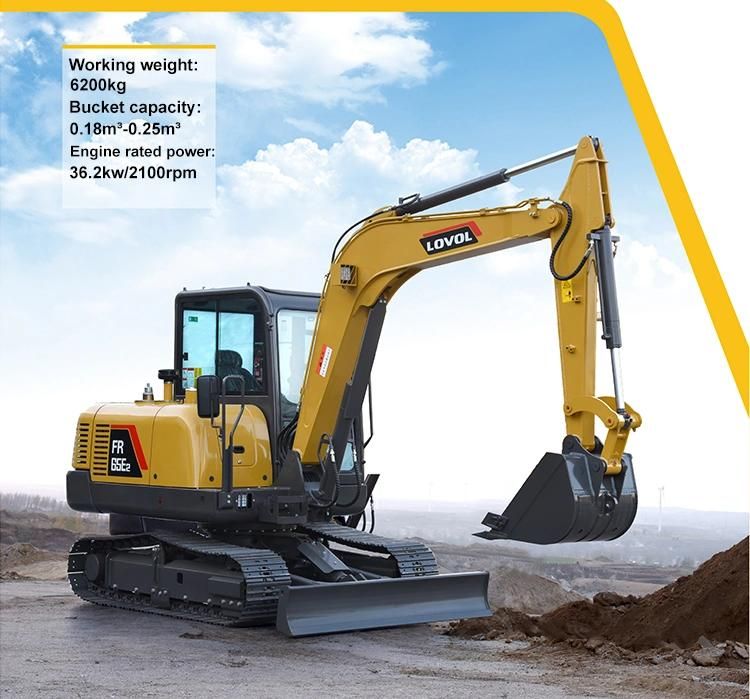 6.5ton 6200kg Hydraulic Digger Excavator with Imported Yanmar Engine