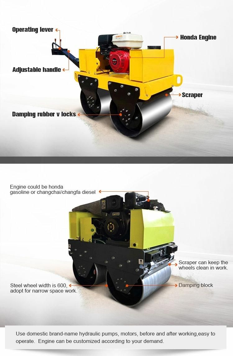 Road Making Heavy Machinery Road Roller 630kg CE Diesel Vibratory Roller Compactor Roller with Wheel Drum Parts