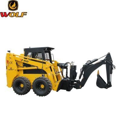 China European Standard Wolf Brand 60HP Motor Mini Skid Steer Loader for Sale