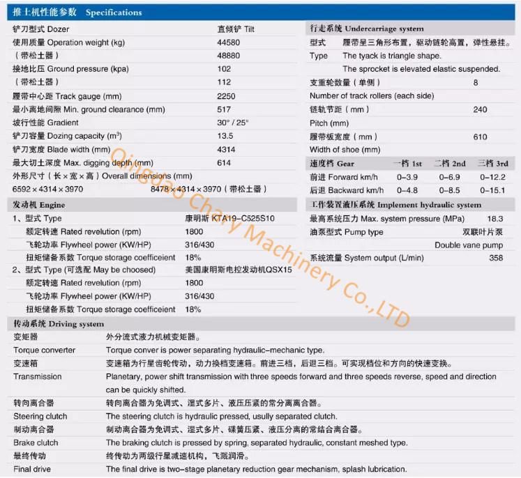 Chinese Brand Hbxg 316 Kw/430 HP Bulldozer with Bulldozer Parts