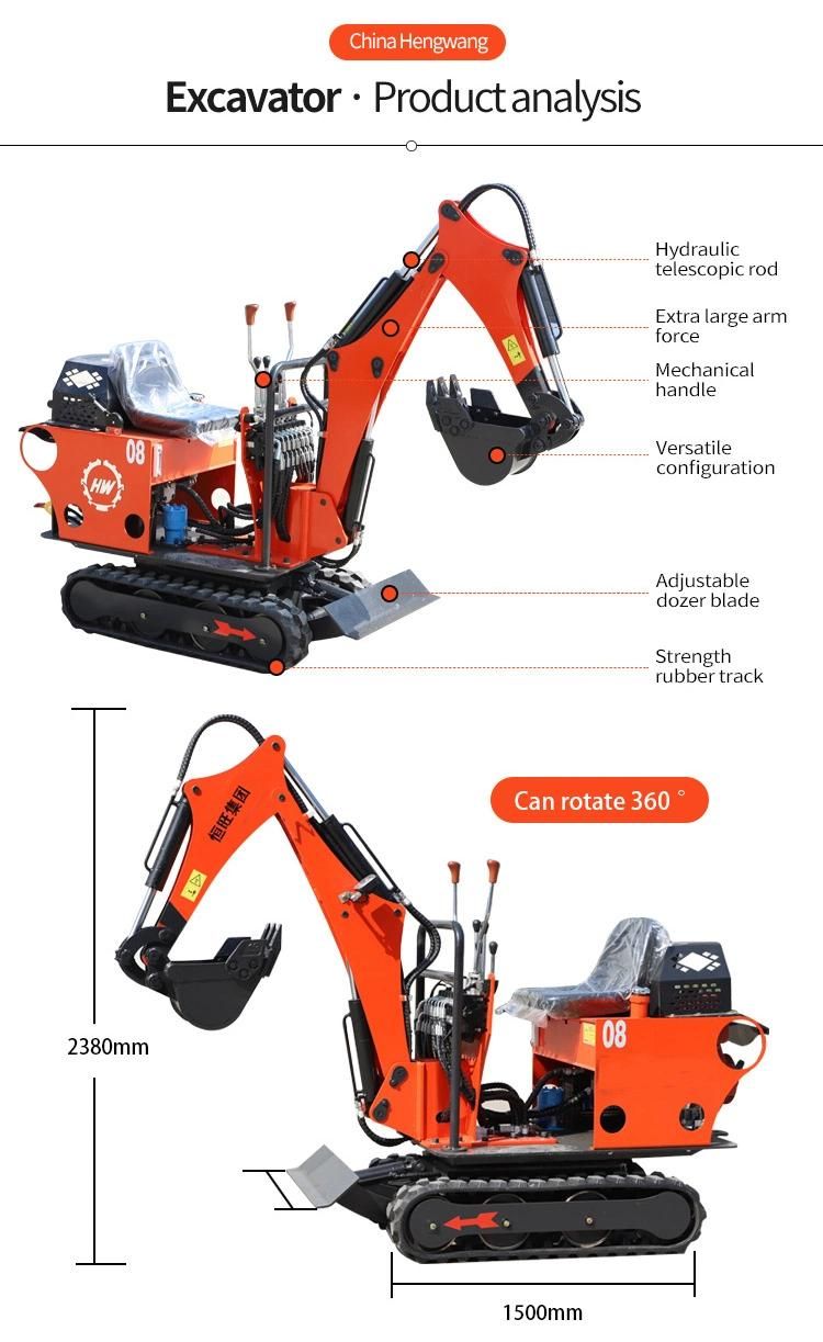 0.8 Ton Mini Excavator Crawler Digger with Thumb Bucket