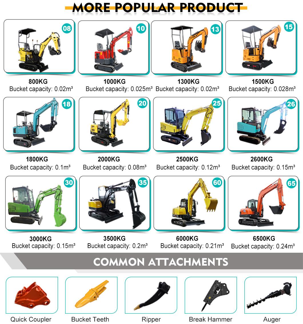 Accept Customized Upgraded Version 0.8 Ton 1 Ton 1.5 Ton 2 Ton New Micro Digger Machine Hydraulic Mini Excavator Bucket Excavator List Price with Attachments