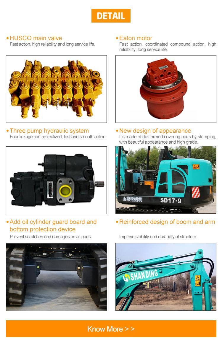 Shanding SD17-9 1.5 Tons Hot Sale for Garden and Farm Digger Excavator