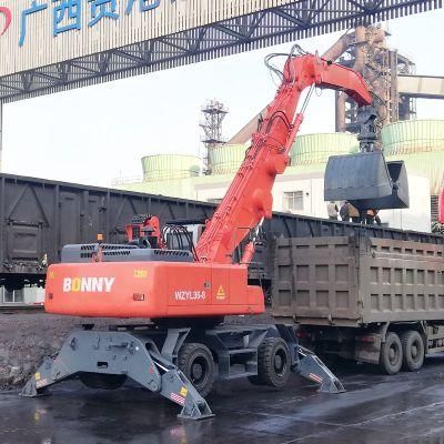 China BONNY BHW35-8 35 Ton Wheel Hydraulic Material Handler with Rotational Clamshell Grab