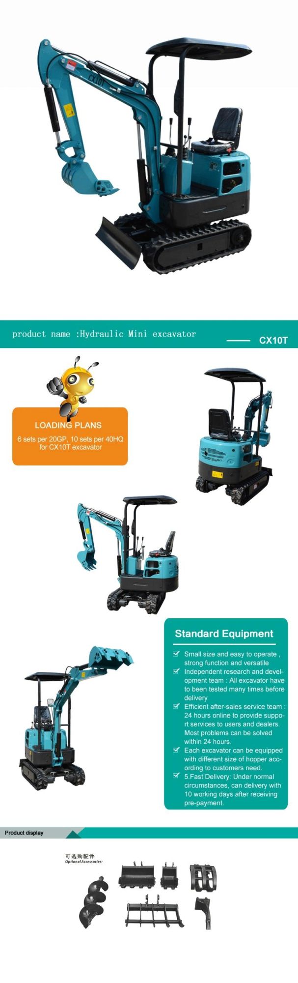 Excavator Mini Cx1-2t Digger with Bucket China Manufacture with Competitive Price