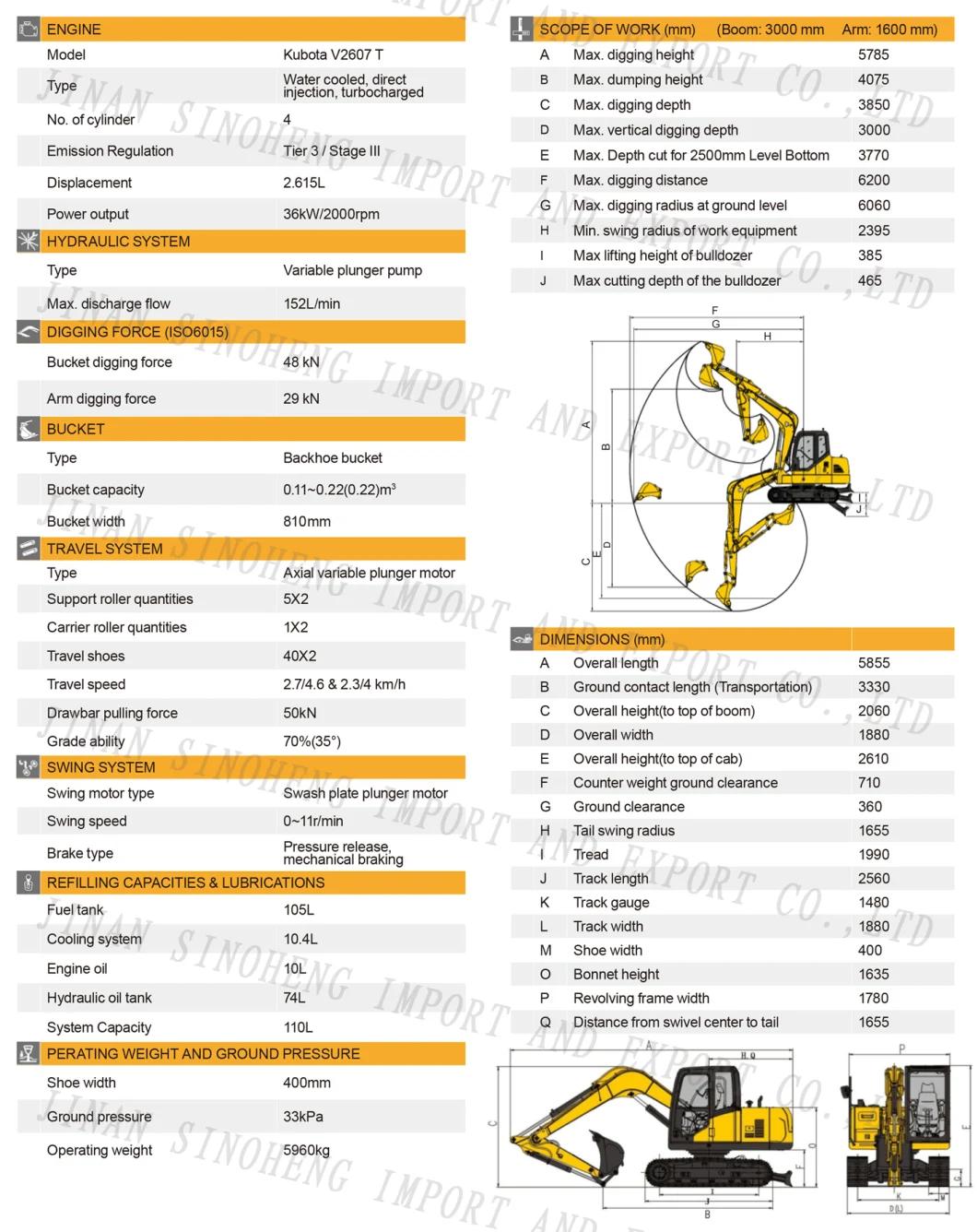 Excavator Se60 Operating Weight 5960 Kg