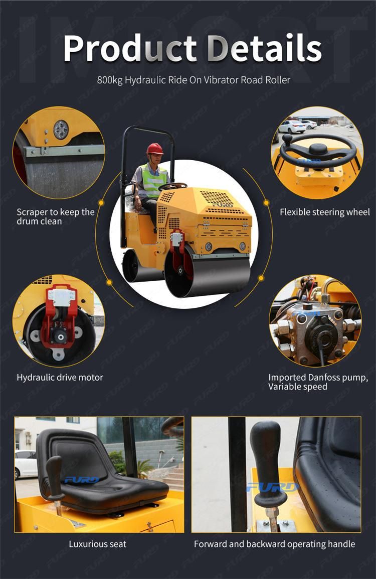 High Performance 800kg Small Full Hydraulic Double Drum Road Roller with Low Price