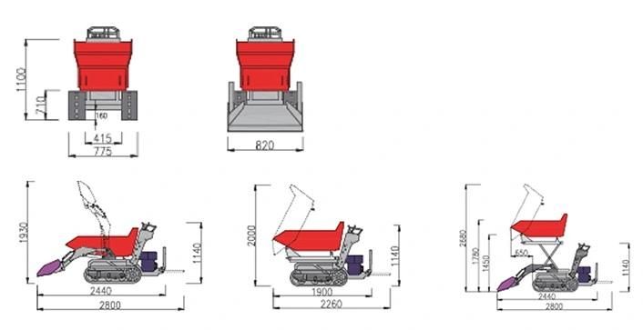 Power Crawler Tractors Kd800 800kg Dumper
