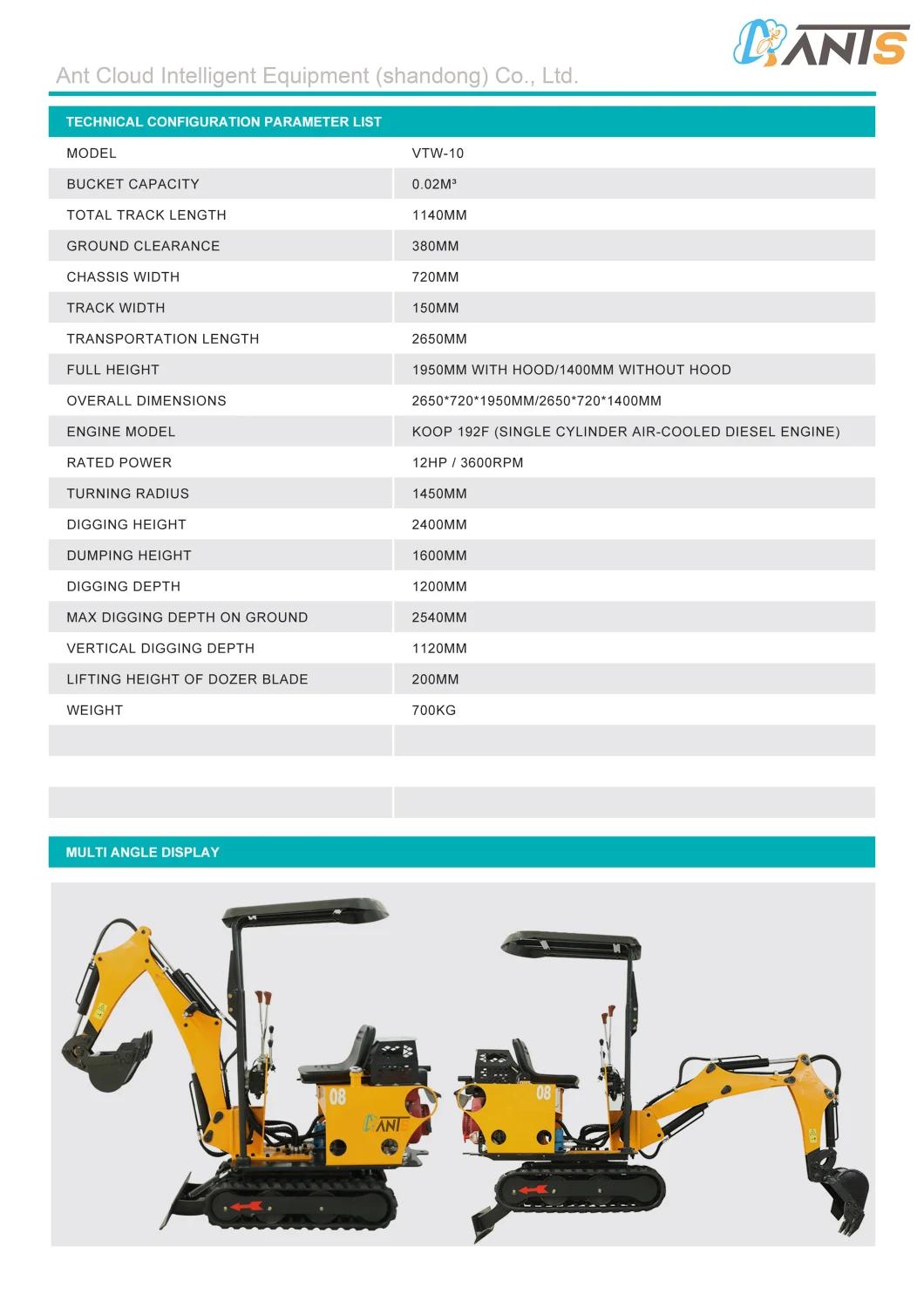 0.8t 1t 1.5 T 2t Multifunction Hydraulic Diesel/Gasoline/Battery Power Small Crawler Mini Excavators