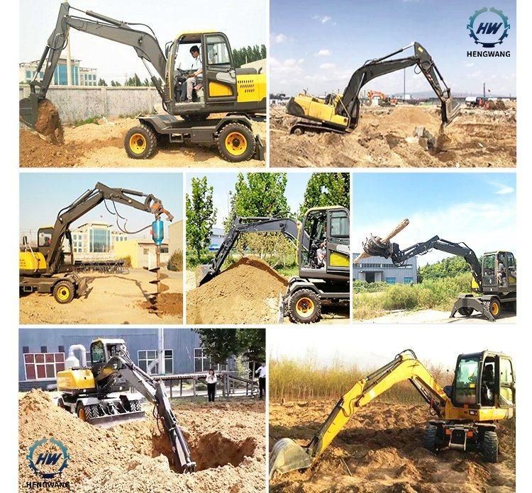 Yunnei Engine 8ton Construction Machinery Wheeled Diggers Mini Wheel Excavator with Price