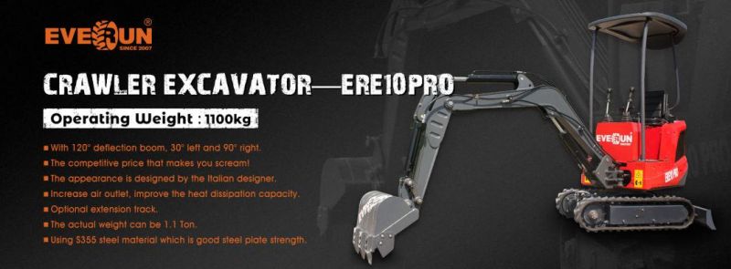 Hot Sale Everun New Design Ere10 PRO 1ton Mini Micro Small Farm Home Garden China Bucket New Crawler Excavator Digger for Sale