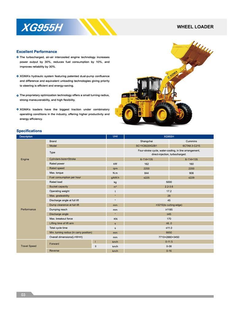 Telescopic Loader Xgma 5ton Xg955h Front End Loader Price