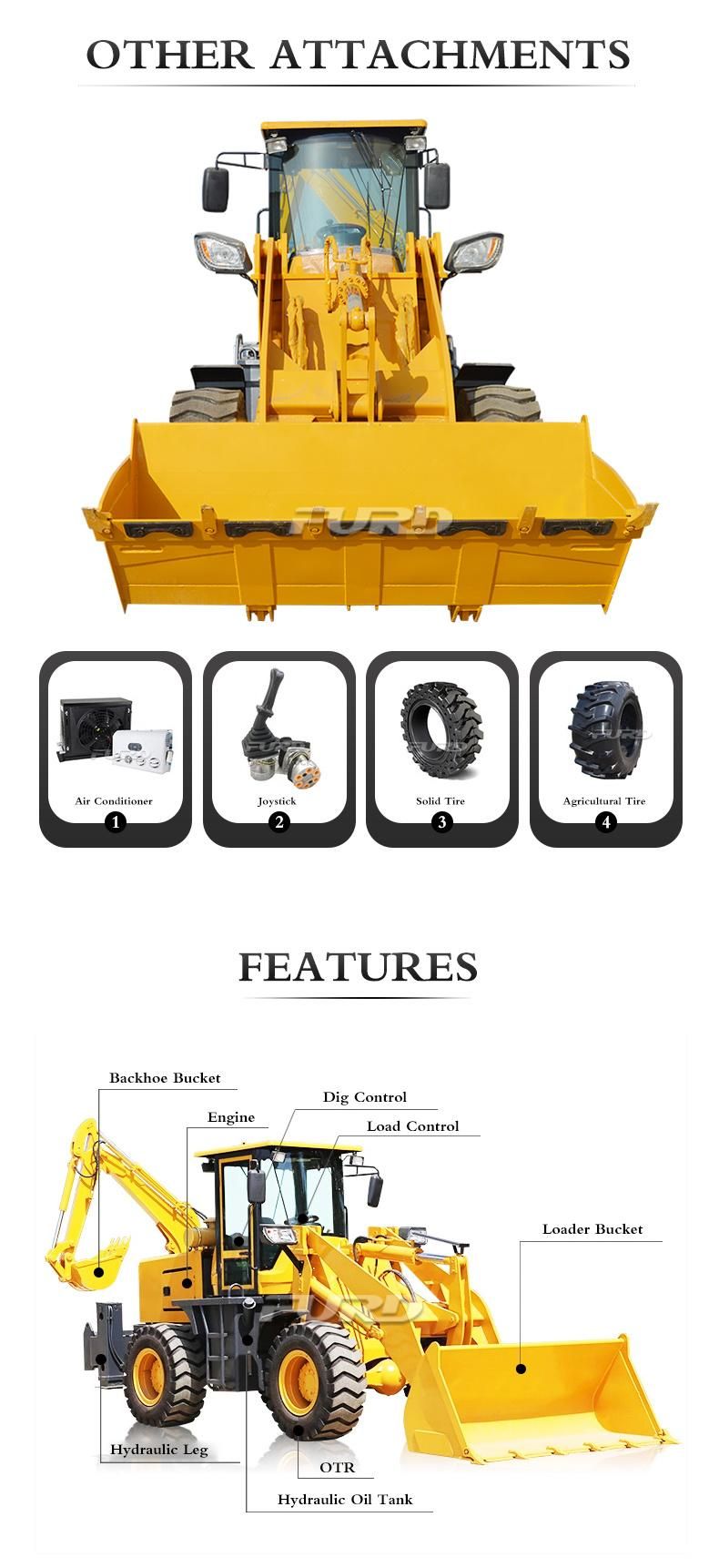 4WD Loader Backhoe Tractors 6 Ton Mini Loader Backhoe for Sale Fbl15-26