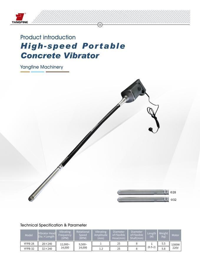 High-Speed High Frequency Portable Concrete Vibrator