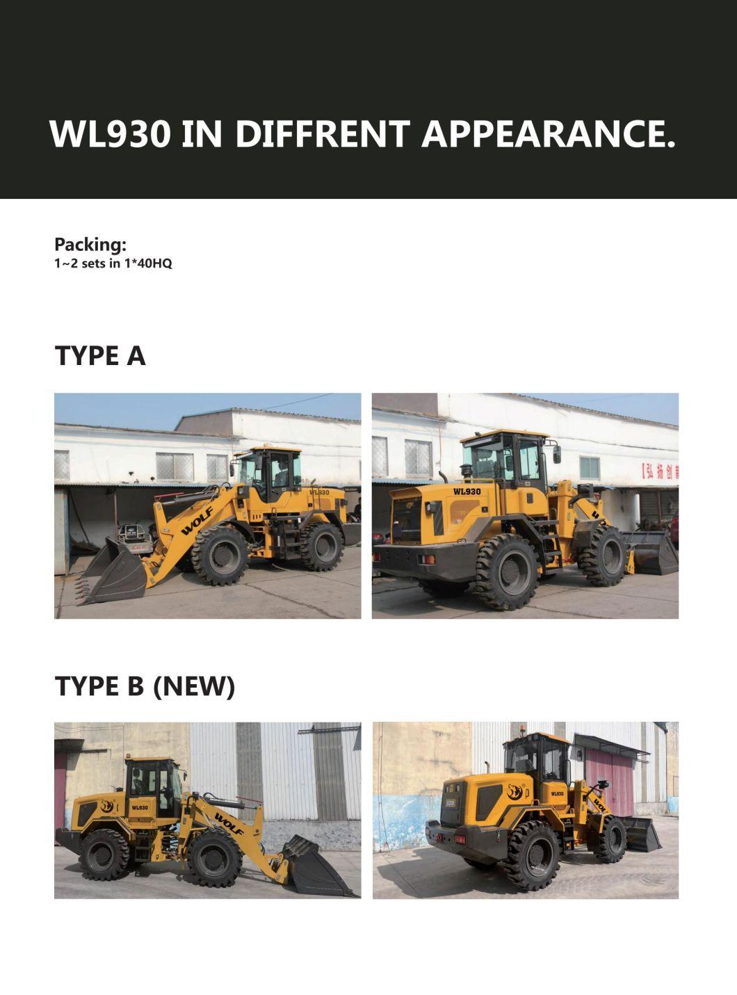 Construction Machinery Wolf 4WD Diesel Engine Wl930 China Heavy 3.0ton Bucket Shovel Wheel Loaders for Sale