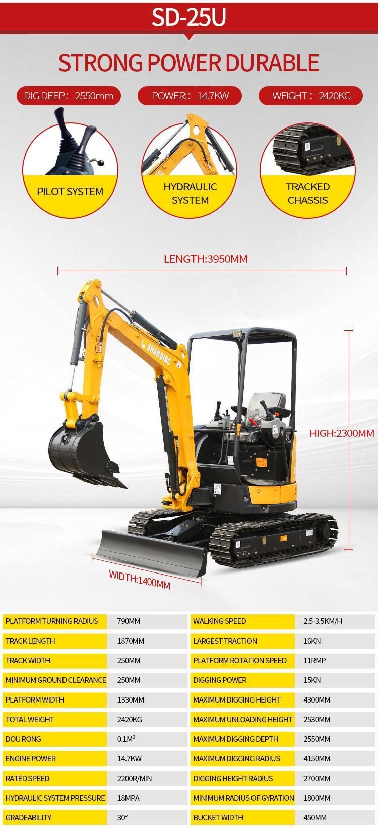 Shanding Mini Crawler Excavator SD20b Max. Dumping Height 2250mm