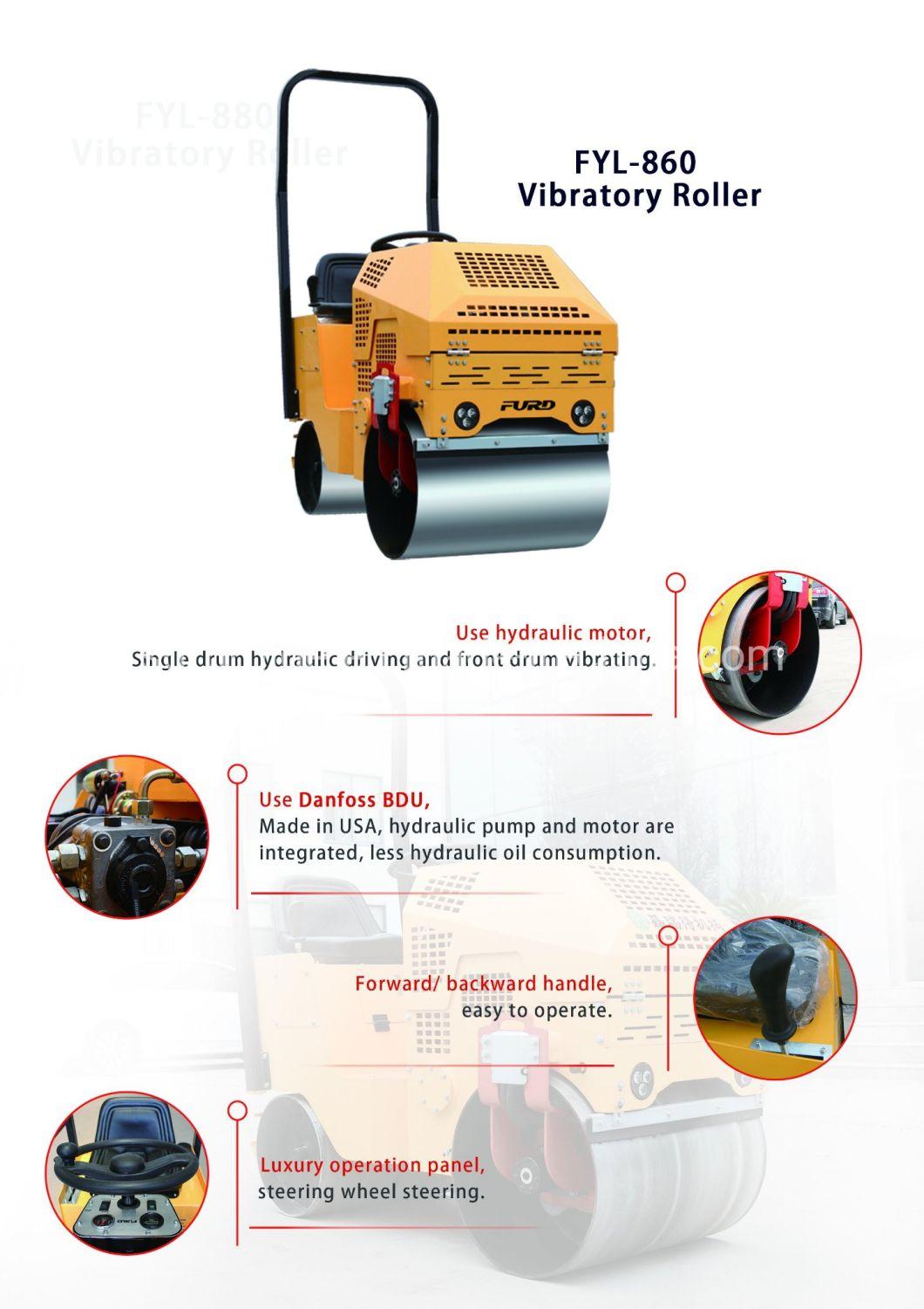 Mini Asphalt Roller Soil Compactor Vibratory Roller Smooth Drum Roller for Sale Fyl-860