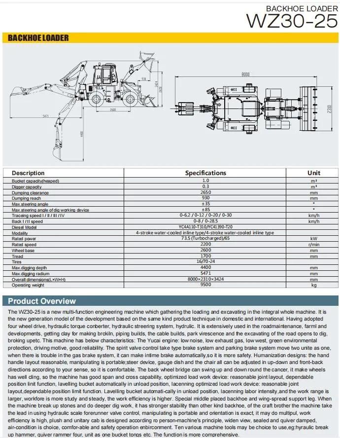 Backhoe Loader Wheel Loader with Digging Attachment