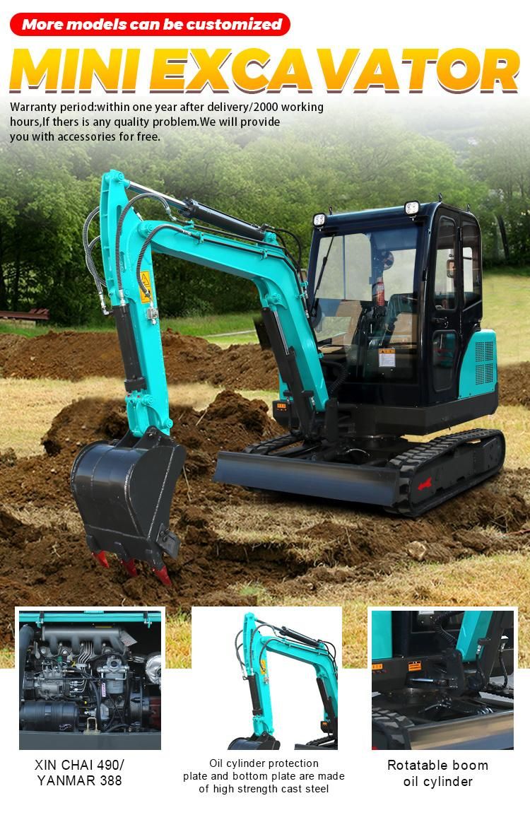 Free Shipping Mini Small Digger CE/EPA/Euro 5 China Wholesale Compact Mini Excavators 3 Ton Prices with Thumb Bucket for Sale