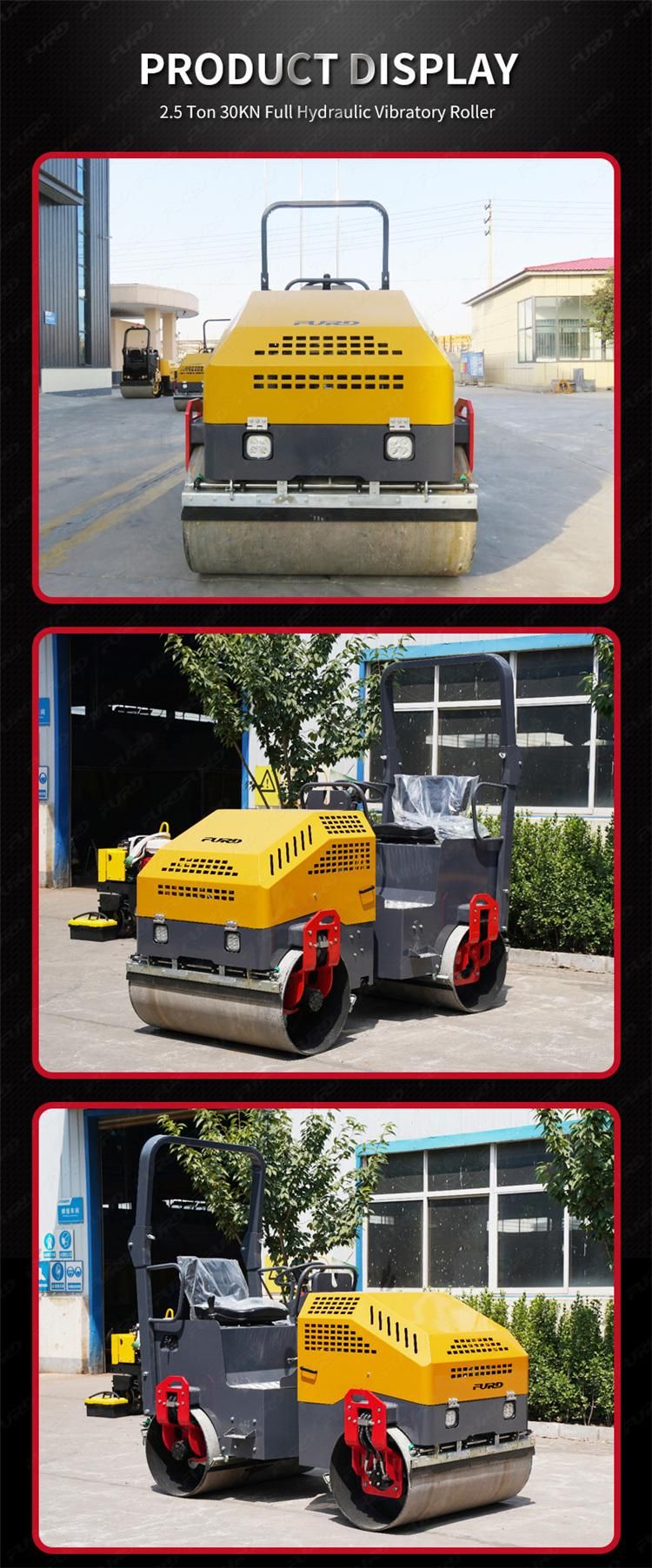 Industrial Road Roller 3 Ton Hydraulic Vibrating Road Roller Price for Sale