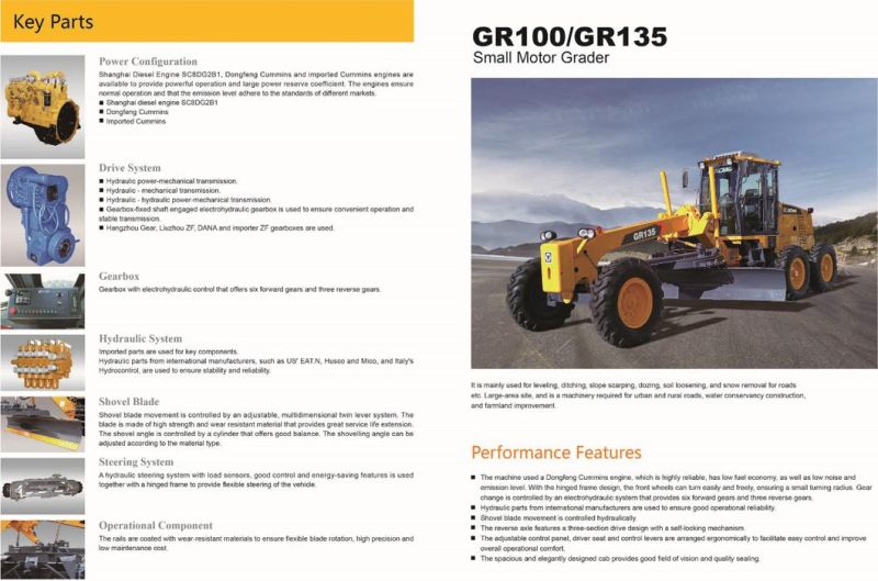 Road Construction Machinery 205/214HP Mini Grader Gr215 with Cummins Engine