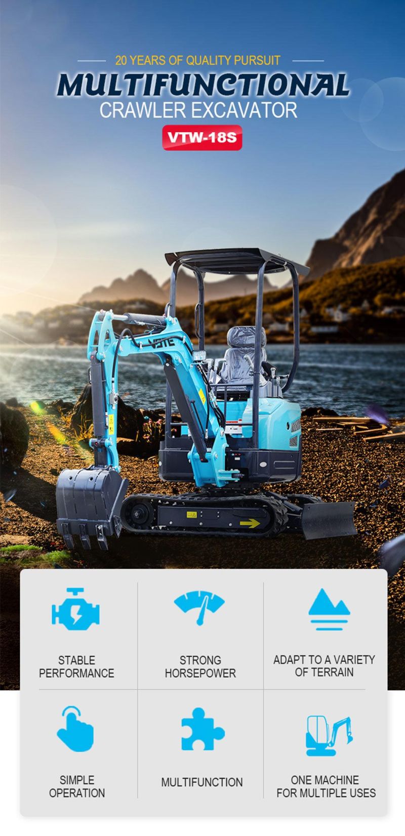 Factory Outlet Excavators 1.8 Ton Swing Boom Mini Crawler Excavator Machine Digger for Sale