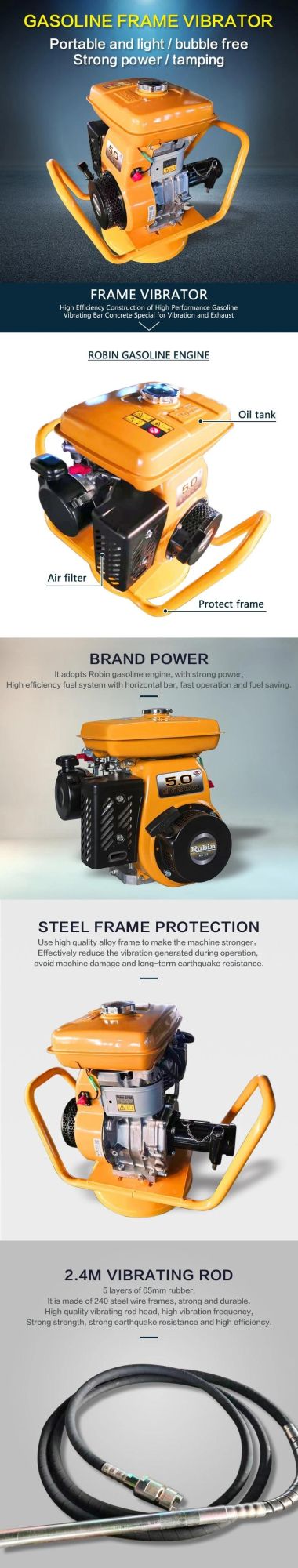 Small Frame Type Concrete Vibrator with Gasoline Engine